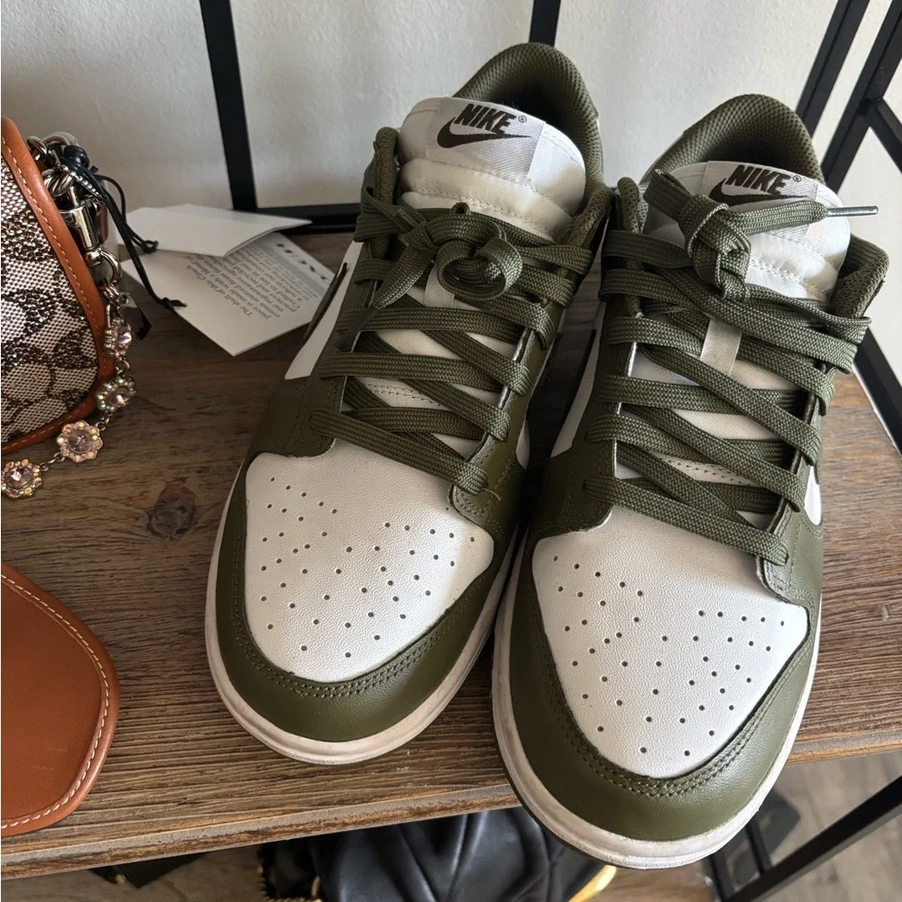 Nike Dunk Low Olive Green & White Sneakers – Women’s Size 10 (Preloved) 💚🤍 - Picture 3 of 11
